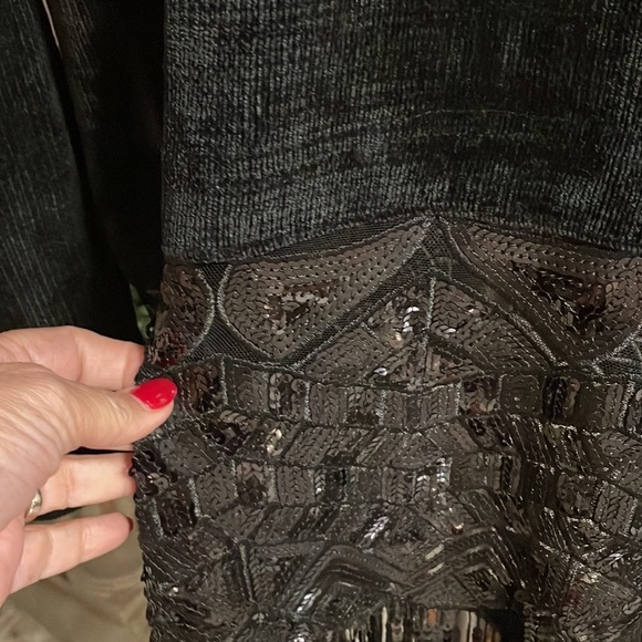 NIDODILEDA luxury soft wool formal midi media dress sequins fringe sweater blk M - Picture 6 of 17